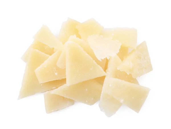 Pile Parmesan Cheese Pieces White Background Top View — Stock fotografie
