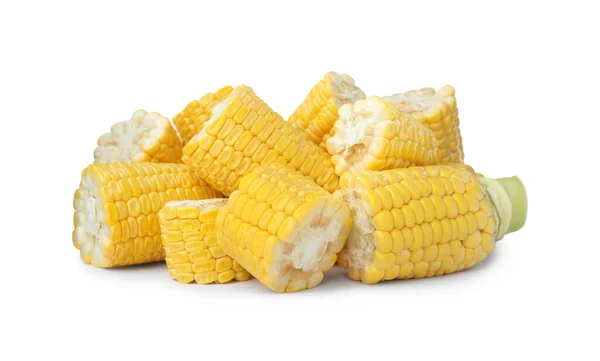 Pieces Fresh Corncobs White Background — 스톡 사진