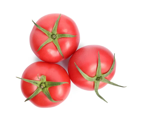 Fresh Ripe Red Tomatoes White Background Top View — Fotografia de Stock