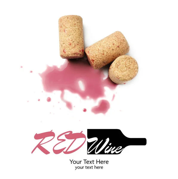 Bottle Corks Spilled Red Wine White Background Top View Space — Stock Fotó