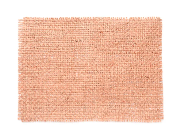 Piece Light Pink Burlap Fabric White Background Top View — Stok fotoğraf