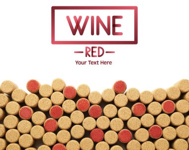 Wine bottle corks on white background, top view. Space for design