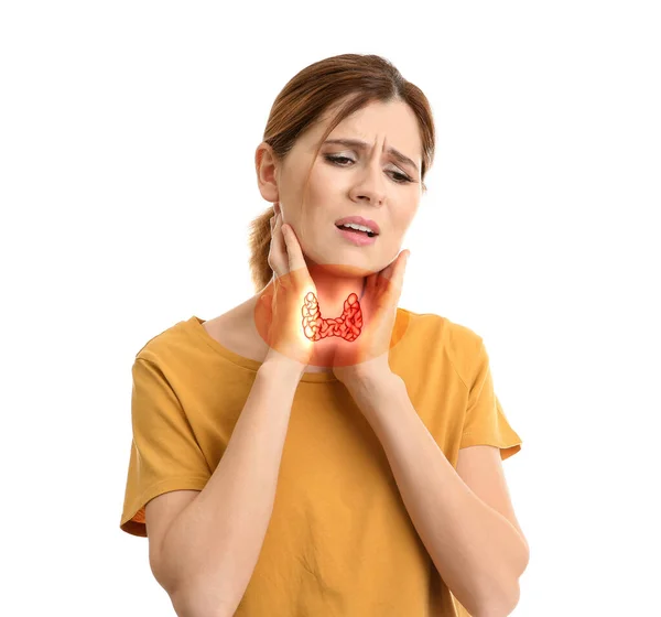 Woman Thyroid Gland Disease White Background — Stok Foto