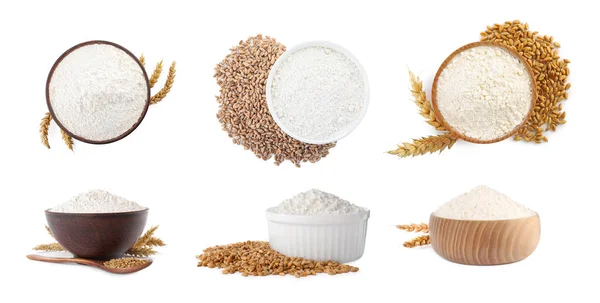 Set Wheat Flour White Background Banner Design — 스톡 사진