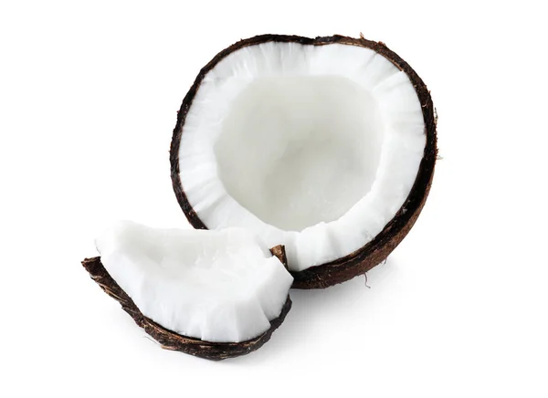 Fresh Ripe Broken Coconut Isolated White — Fotografia de Stock