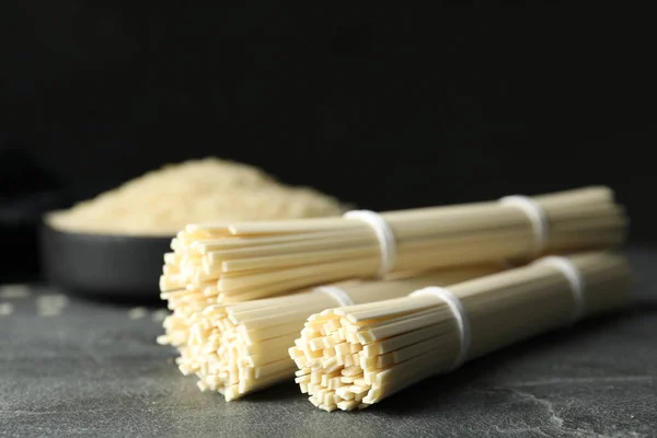Raw Rice Noodles Grey Table Closeup — 스톡 사진