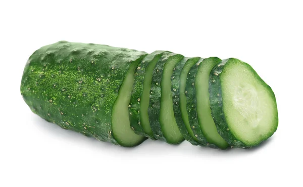 Fresh Green Sliced Cucumber White Background — Stock Photo, Image