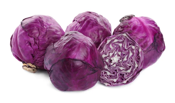 Whole Cut Red Cabbages White Background — Stockfoto