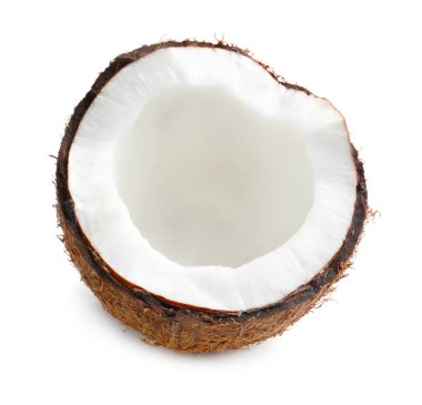 Half of ripe coconut isolated on white
