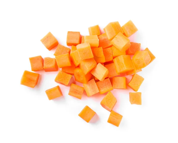 Fresh Ripe Diced Carrot White Background Top View — 图库照片