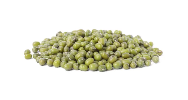Pile Green Mung Beans Isolated White Organic Grains — Stockfoto
