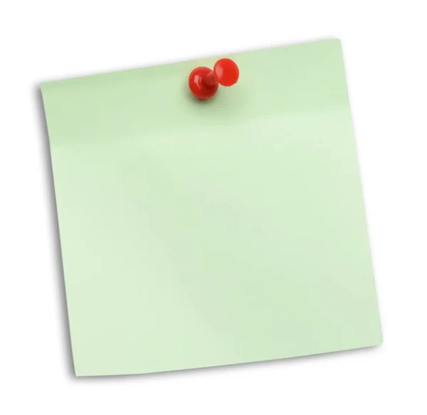 Blank Light Green Note Pinned White Background Top View — Foto Stock