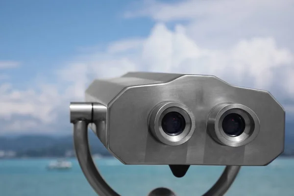 Metal Tower Viewer Installed Sea Closeup Mounted Binoculars — Fotografia de Stock