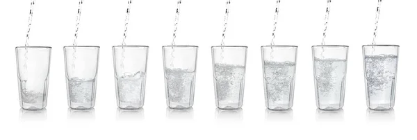 Pouring Soda Water Glasses White Background Collage Banner Design — Stock Fotó