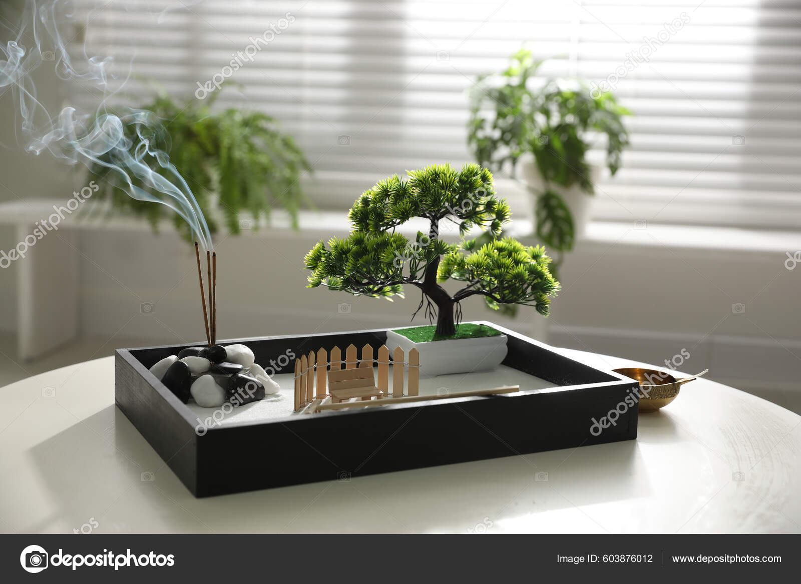 Beautiful Miniature Zen Garden Incense Sticks Table Indoors Stock Photo by  ©NewAfrica 603876012