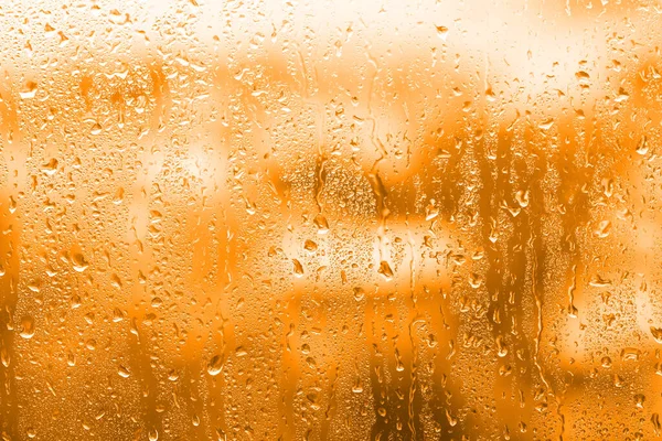 Window Glass Raindrops Background Closeup Toned Orange — Stock Photo, Image