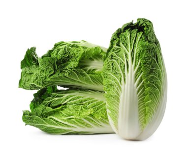 Fresh tasty Chinese cabbages on white background