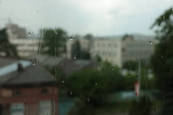 Window Glass Droplets Rainy Day Closeup — 图库照片