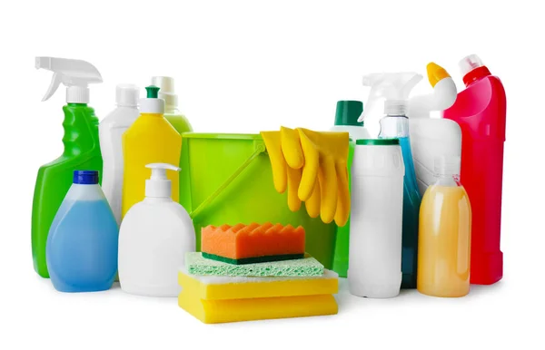 Set Different Cleaning Supplies White Background — Stock Photo, Image