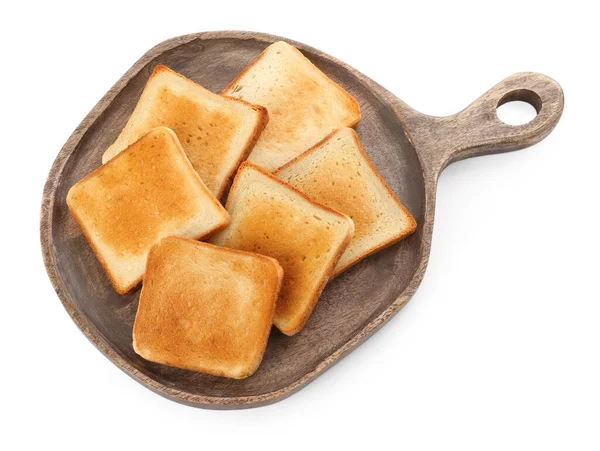 Board Slices Delicious Toasted Bread White Background Top View — Photo