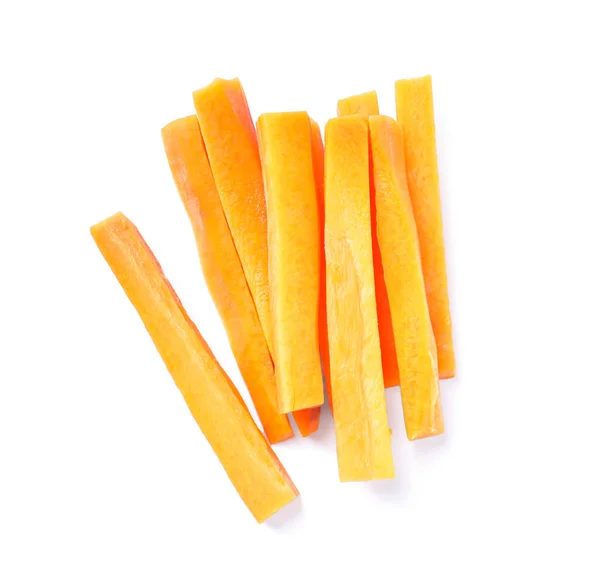 Pile Delicious Carrot Sticks Isolated White Top View —  Fotos de Stock