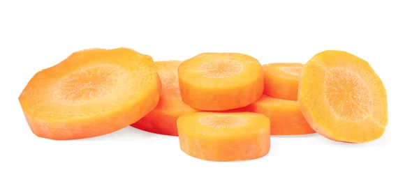 Pile Fresh Ripe Carrot Slices White Background — Foto Stock