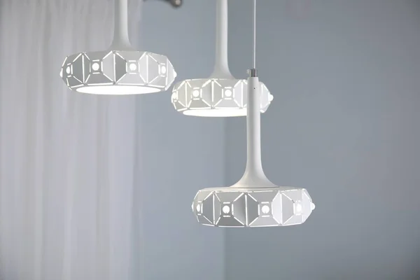 Stylish White Pendant Lamp Light Room — 图库照片