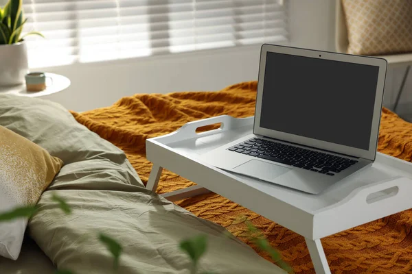 White Tray Modern Laptop Bed Indoors Space Text — Foto Stock