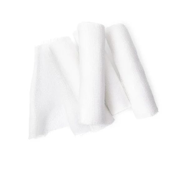 Medical Bandage Rolls White Background Top View — Photo