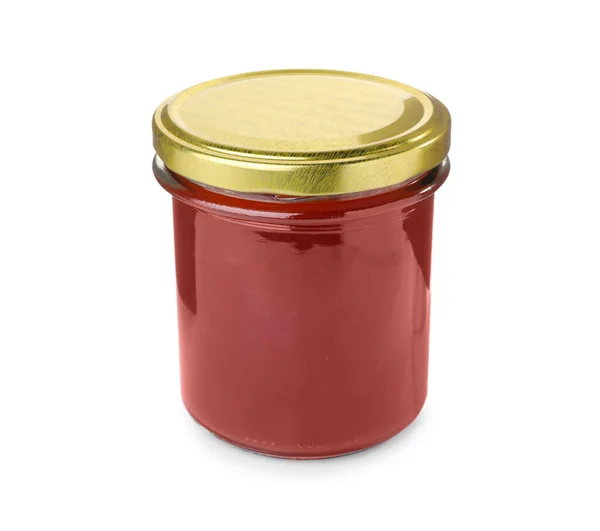 Glass Jar Delicious Ketchup Isolated White — Stock Fotó