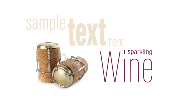 Sparkling Wine Corks Muselet Caps White Background Space Design — Stock fotografie