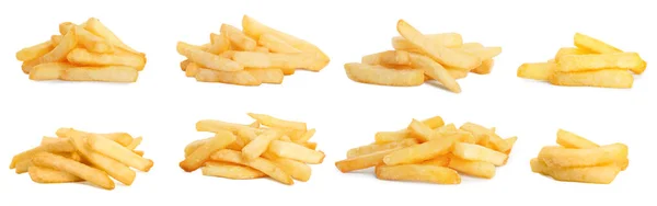 Set Delicious French Fries White Background Banner Design — Stok fotoğraf