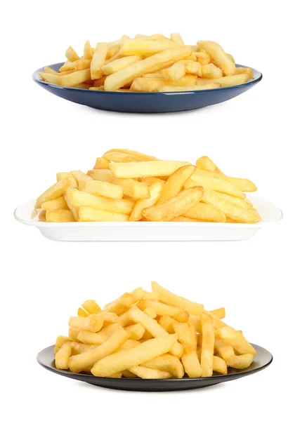 Set Delicious French Fries White Background — Fotografia de Stock