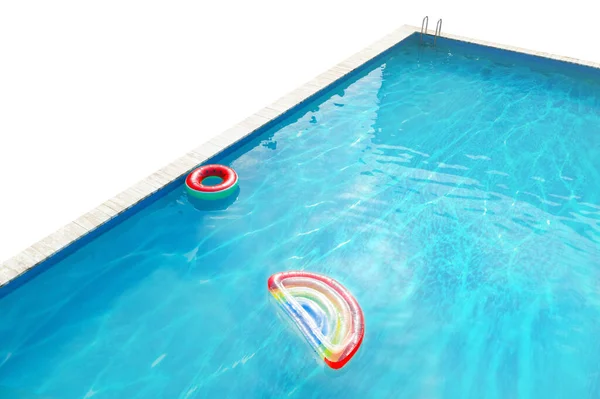 Modern Swimming Pool Inflatable Mattress Ring Isolated White — Stock Photo, Image