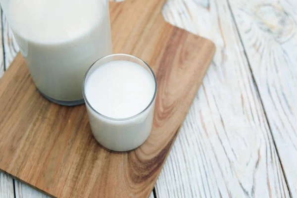 Bottle Glass Tasty Fresh Milk White Wooden Table Closeup Space — Stock Photo, Image