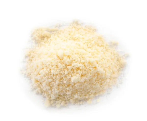 Pile Grated Parmesan Cheese Isolated White Top View — Stok Foto