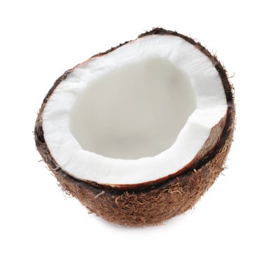 Half of ripe coconut isolated on white