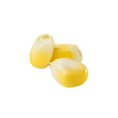 Tasty fresh corn kernels on white background