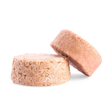 Solid shampoo bars on white background. Hair care