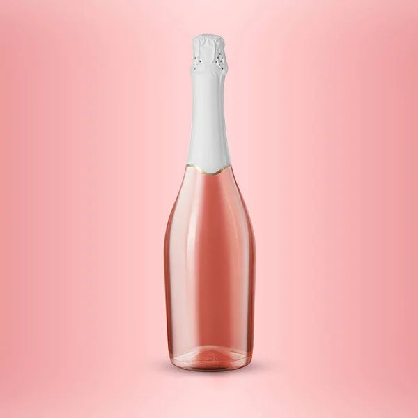 Bottle of expensive sparkling rose wine on pink background