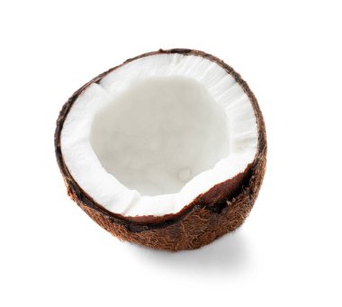 Half of ripe coconut isolated on white