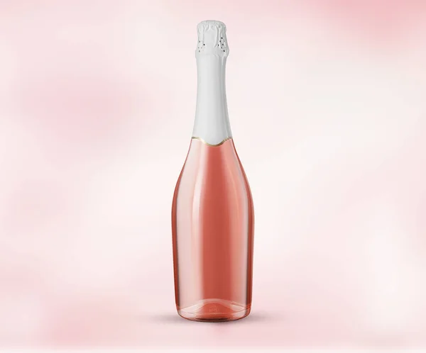 Bottle of expensive sparkling rose wine on light pink background
