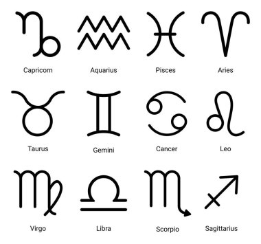 Collection of astrological signs on white background
