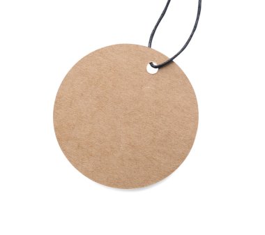 Circle shaped tag with space for text isolated on white, top view