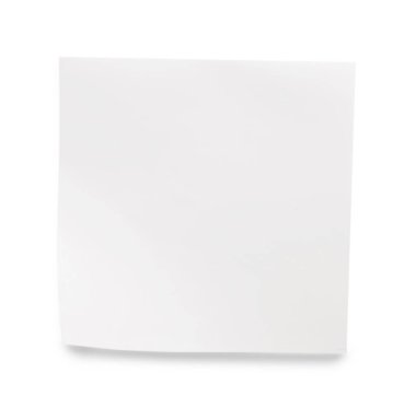 Blank sticky note on white background, top view