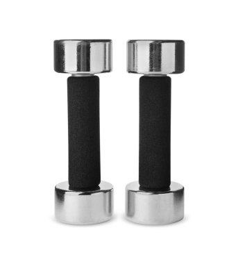Dumbbells on white background. Weight training equipment