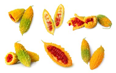 Set with bitter melons on white background