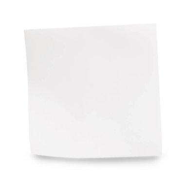 Blank sticky note on white background, top view