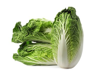 Fresh tasty Chinese cabbages on white background