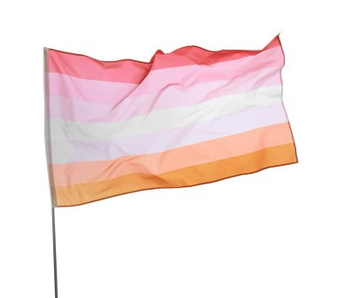 Bright lesbian flag fluttering on white background